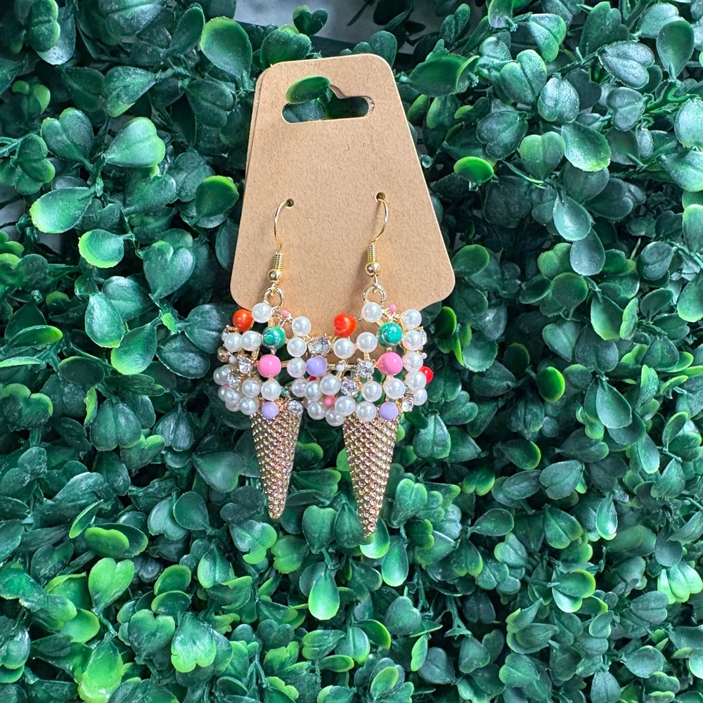Colorful Beaded Ice Cream Cone Earrings